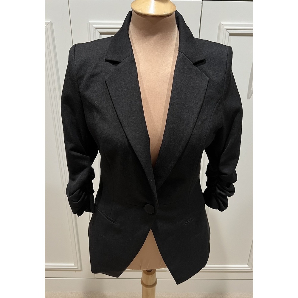 Cache Cache‎ Black Single Button Blazer Size 170 Minimalist Classic Career